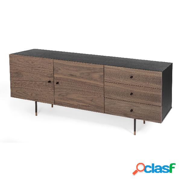 Credenza Jugend noce in legno ingegnerizzato e massiccio,