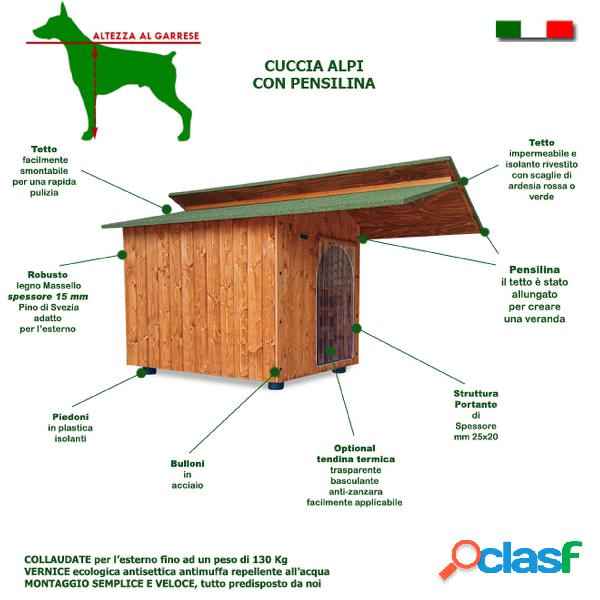 Cuccia per Cane Setter e simili in legno con tettino