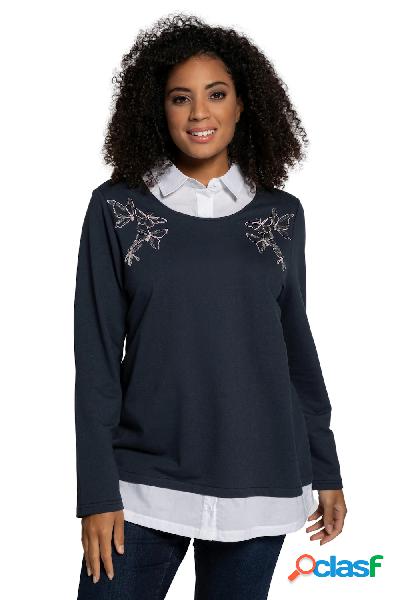 Felpa, inserti a blusa, farfalle con paillettes, Donna, Blu,