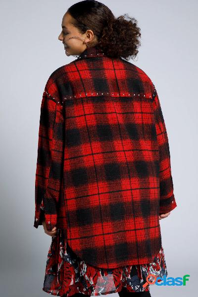 Giacca a camicia oversize con fantasia a quadri, colletto da