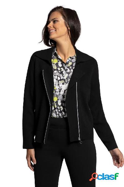 Giacca di maglia in stile biker, zip obliqua, maglia