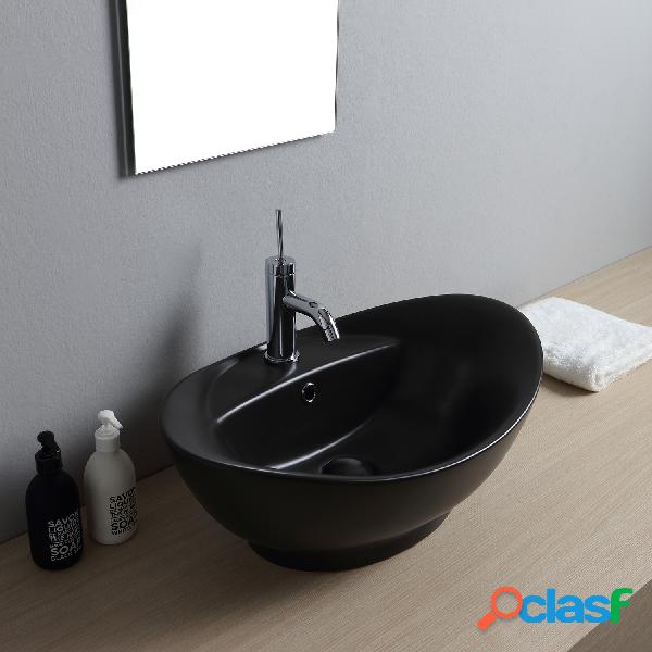 Lavabo d'appoggio Nero Ceramica nero opaco con troppo pieno