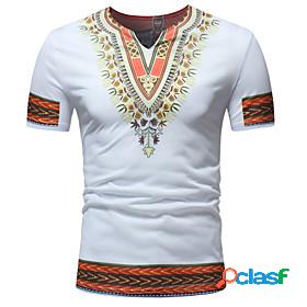 Mens T shirt Shirt Graphic Tribal V Neck Embroidered Print