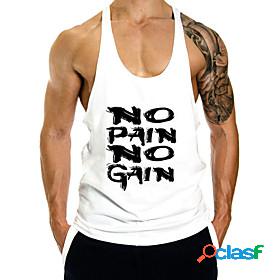 Mens Tank Top Vest Undershirt Graphic Letter Crew Neck