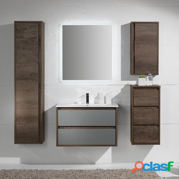 Mobile bagno sospeso Loto31 cm 145x190x46 rovere scuro