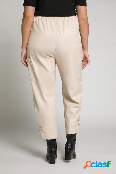 Pantaloni cargo in similpelle con cintura elastica, Donna,