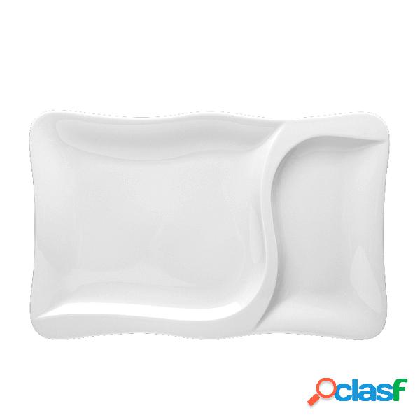 Piatto Gourmet in 2 scomparti 37x23 cm in porcellana bianca