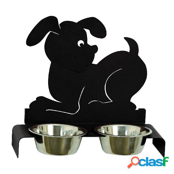 Porta Ciotole Cane doppio in metallo, 40x17Px38h, colore