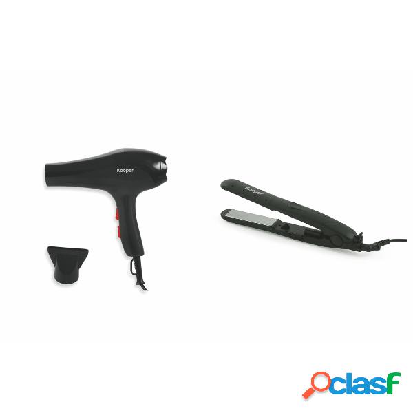SET ASCIUGACAPELLI 2000W E PIASTRA 32W NERO in Metallo -