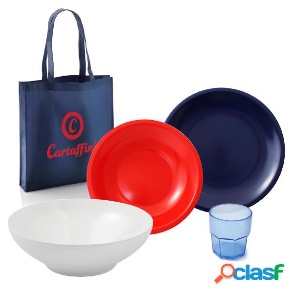 Set Camping 14 pezzi per 4 persone con borsa colore Blu