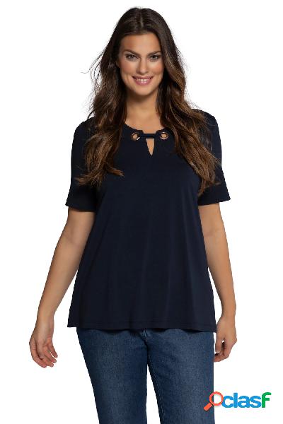 T-shirt classica con anelli decorativi, scollo a girocollo e