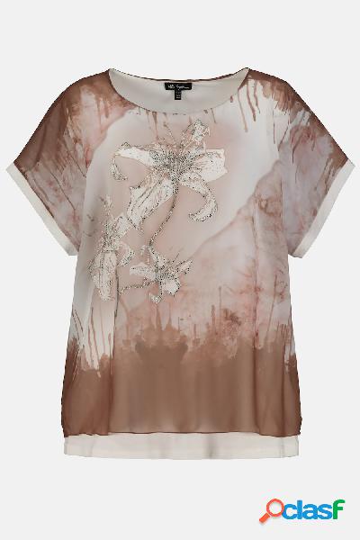 Tunica, design con gigli, chiffon, top di jersey,