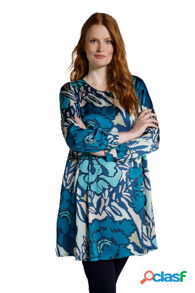 Tunica lunga con grande design floreale, scollo a girocollo,