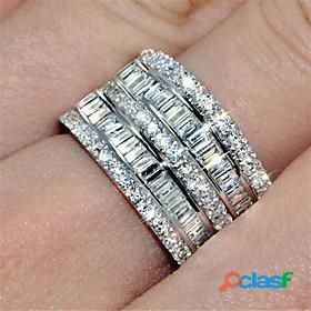 Women Band Ring Cubic Zirconia Classic Silver Brass 1pc