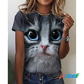 Womens 3D Cat T shirt Cat Graphic 3D Print Round Neck Basic