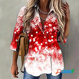 Womens Blouse Shirt Polka Dot Sparkly Snowflake Shirt Collar