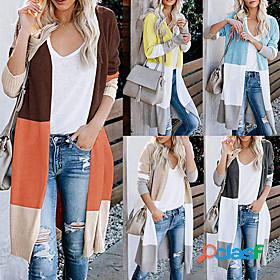 Womens Cardigan Color Block Print Classic Multi Color Shirt