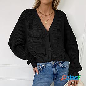 Womens Cardigan Solid Color Knitted Button Stylish Basic