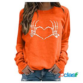 Womens Heart Graphic Prints Skull Sweatshirt Pullover Print