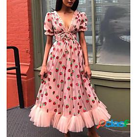 Womens Maxi long Dress A Line Dress Black Pink Strawberry