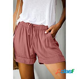 Womens Shorts Drawstring Pocket Daily Plain Summer Regular
