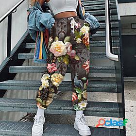 Womens Streetwear Sweatpants Elastic Drawstring Design Print