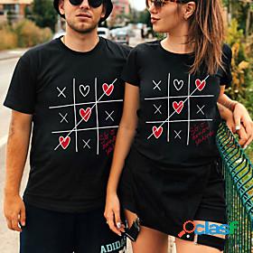 Womens T shirt Valentines Day Painting Couple Heart Round