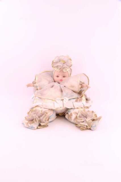 Bambola Palla In Ceramica Con Abito Floreale Beige Giallo
