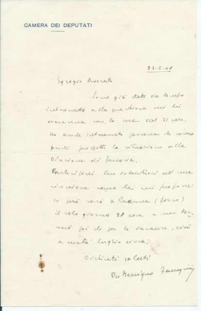 Lettera autografa B. Zaccagnini 