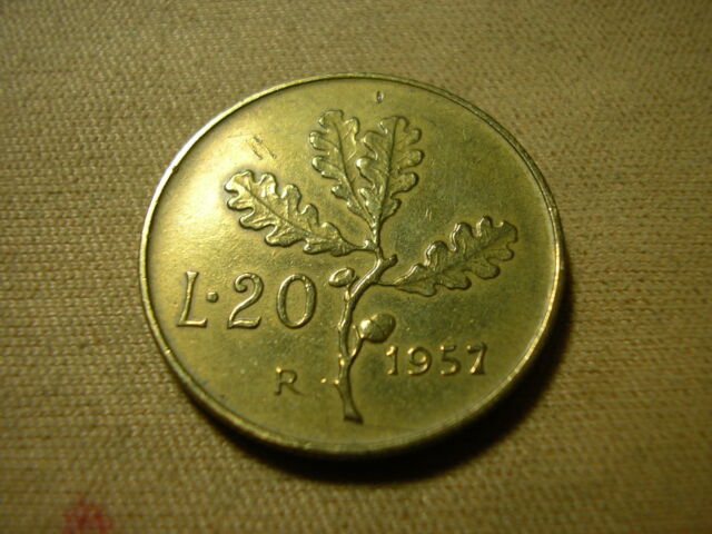Moneta lire 20 R.I. ramo ulivo  gambo largo