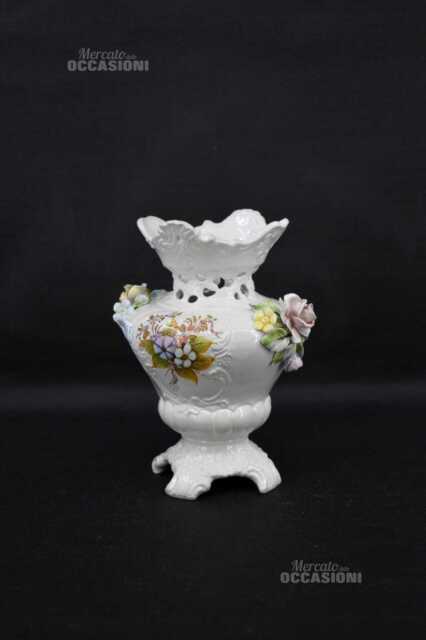 Vaso In Ceramica Bassano Bianco Dipinto A Mano H 22 Cm