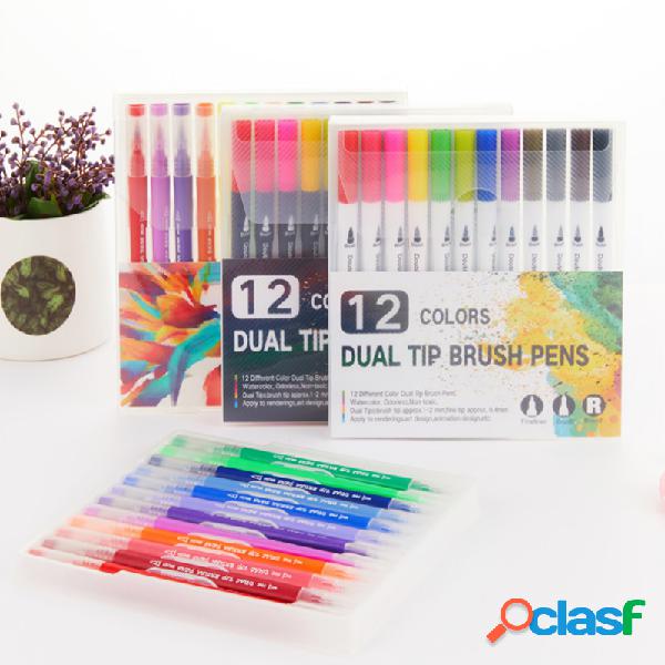 12 colori Soft penna a doppia testa ad acquerello punta