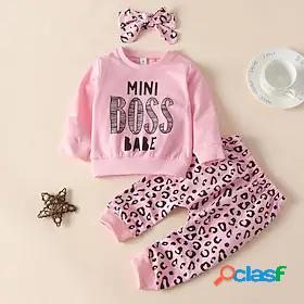 3-Piece Baby Girls Active Clothing Set Cotton Pink Leopard