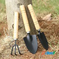 3 pz/set di mini attrezzi da giardinaggio manici in legno