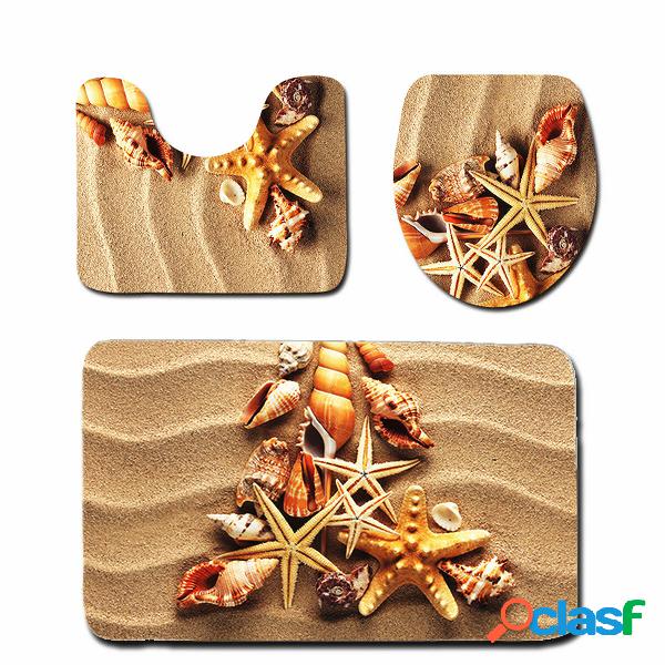 3Pcs Beach Starfish Shell Tappeto per piedistallo da bagno +