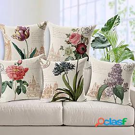 5 pcs Pillow Cover Rustic Floral Zipper Square Traditional