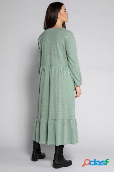 Abito maxi, texture, scollo a V, maniche lunghe, orlo con