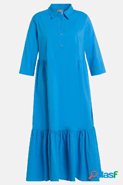 Abito midi con volant sullorlo, colletto da camicia e