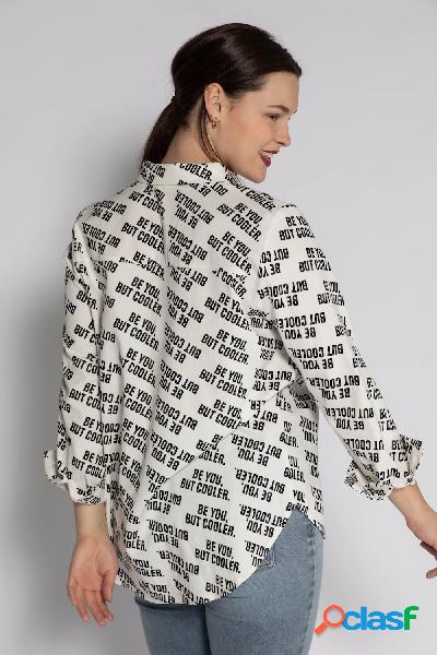 Blusa oversize a maniche lunghe con scritte, Donna, Bianco,