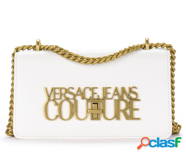 Borsa a tracolla Versace Jeans Couture bianca con logo oro