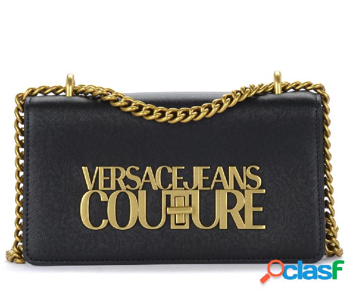 Borsa a tracolla Versace Jeans Couture nera con logo oro