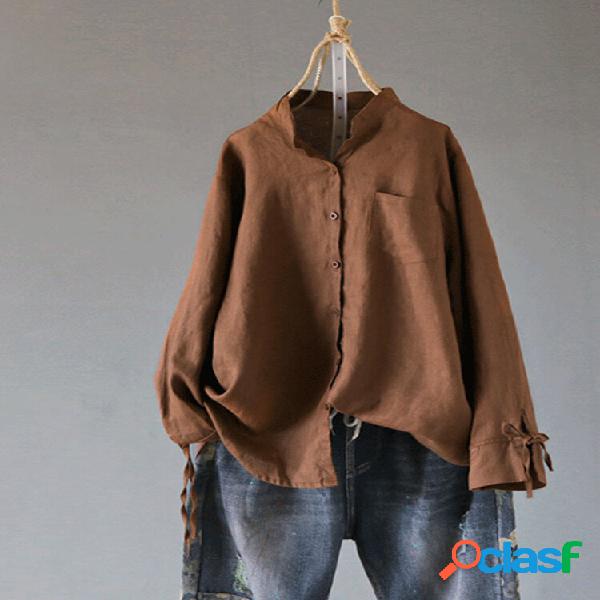 Camicetta con tasca frontale a maniche lunghe con scollo a V