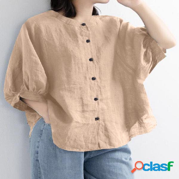 Camicette casual con polsini stretti in cotone tinta unita