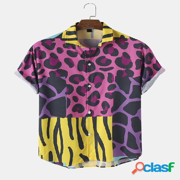 Camicie casual da uomo a blocchi di colore con stampa