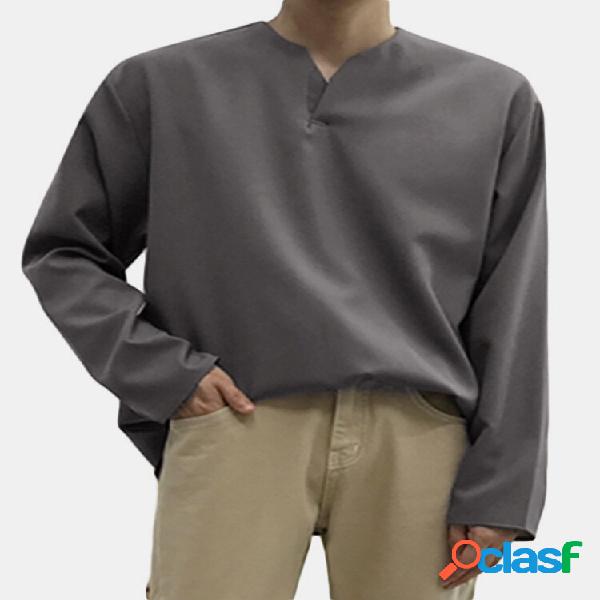 Camicie moda casual uomo tinta unita V Collo