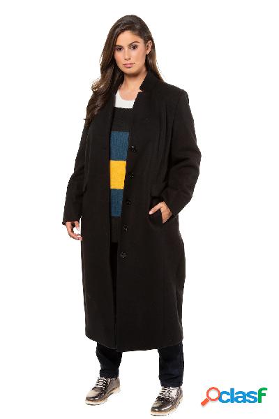 Cappotto con risvolti piegati ed effetto lana, Donna, Nero,