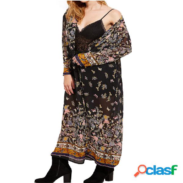 Cardigan con stampa Kimono lungo da donna