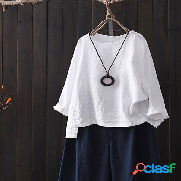 Cotton Crew Collo Camicie asimmetriche divise per donna