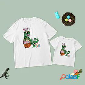 Dad and Son Easter T shirt Tops Causal Dinosaur Bunny Print