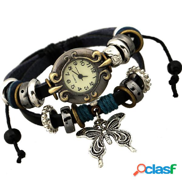 Deffrun vintage multistrato orologio da donna in pelle di